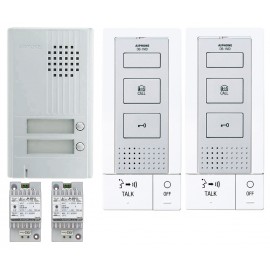 Kit portier audio mains libres platine saillie avec 2 postes intérieurs - Blanc