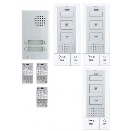 Kit portier audio mains libres platine saillie avec 3 postes intérieurs - Blanc