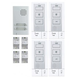 Kit portier audio mains libres platine saillie avec 4 postes intérieurs - Blanc