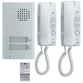 Kit portier audio 2 fils intégral avec 2 combinés façade alu - Argent