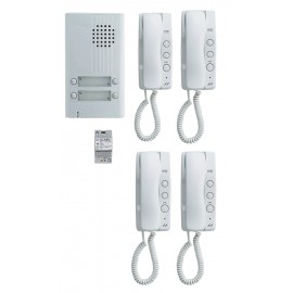 Kit portier audio 2 fils intégral avec 4 combinés façade alu - Argent