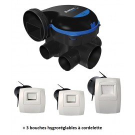 Kit  VMC EasyHome Hygro Premium MW - Simple flux Hygro - 276 m³/h - 31 dB - Avec 3 bouches  BAHIA Curve à cordelette