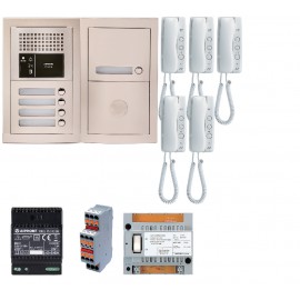 Pack audio pour 5 logements encastré avec 5 combinés - Blanc