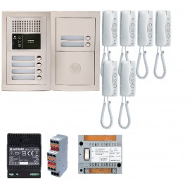 Pack audio pour 6 logements encastré avec 6 combinés - Blanc