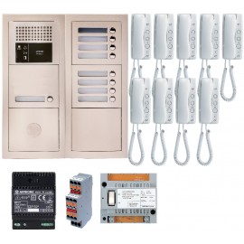 Pack audio pour 9 logements encastré avec 9 combinés - Blanc