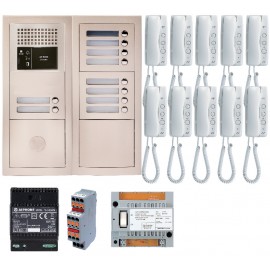 Pack audio pour 10 logements encastré avec 10 combinés - Blanc