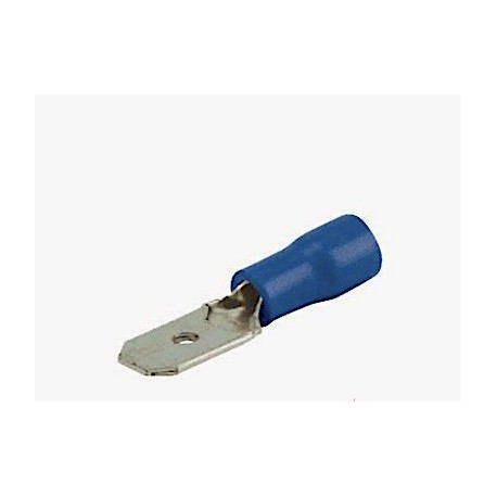 Cosse mâle plate pour languette 6.35 x 0.8 mm - Section du câble 1.5 à 2.5 mm - Bleu