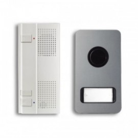 Kit audio portier résidentiel filaire mains-libres bus 2 fils avec platine saillie - Blanc
