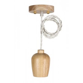 Suspension douille en bois Bailey - E27 - 60W - Cordon textile beige torsadé - Sans ampoule