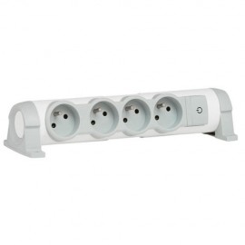 Bloc multiprises rotatif - Avec interrupteur - 4 prises - Sans câble - Blanc/Gris