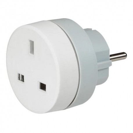 Adaptateur de voyage - 2P+T - 16A - Britannique/Français - Blanc/Gris