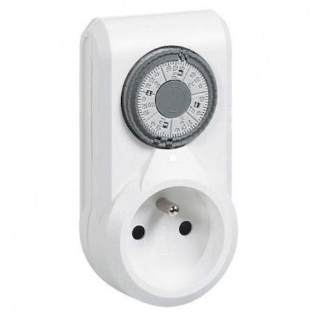 Programmateur ménager - Fiche et prise 2P+T - 16A - Hebdomadaire - Blanc