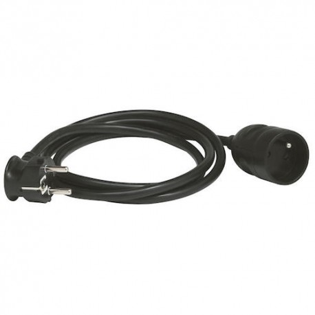 Rallonge domestique - Prise 2P+T- 16A - Câble 5m - Noir