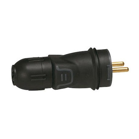 Fiche caoutchouc - 2P+T - 16A - IP55 - Noir