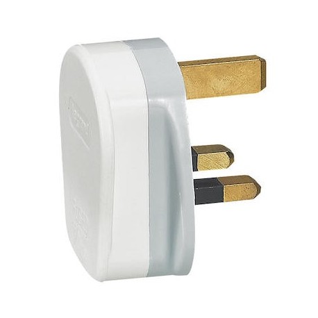 Fiche à standard britannique à sortie latérale - 2P+T - 13A - Fusible 13A - Blanc/Gris