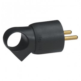 Fiche plastique avec anneau - 2P+T - 16A - Noir