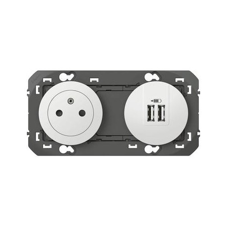 Prise de courant Surface et Module de charge USB Dooxie - Type A 3A + PC 16A - Blanc