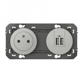 Prise de courant Surface et Module de charge USB Dooxie - Type A 3A + PC 16A - Alu
