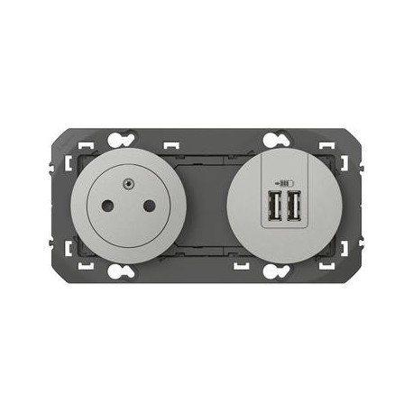 Prise de courant Surface et Module de charge USB Dooxie - Type A 3A + PC 16A - Alu