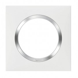 Plaque carrée monobloc Dooxie - 1 poste- Blanc bague effet chromé
