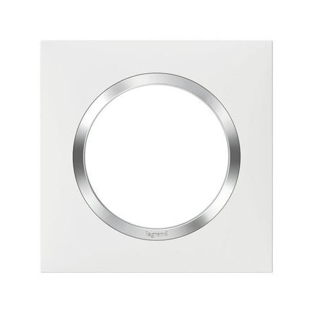 Plaque carrée monobloc Dooxie - 1 poste- Blanc bague effet chromé