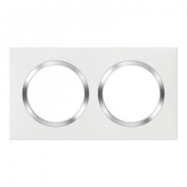 Plaque carrée Dooxie - 2 postes - Entraxe 71mm - Blanc bague effet chromé