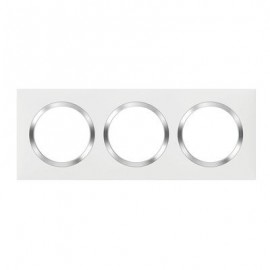 Plaque carrée Dooxie - 3 postes - Entraxe 71mm - Blanc bague effet chromé