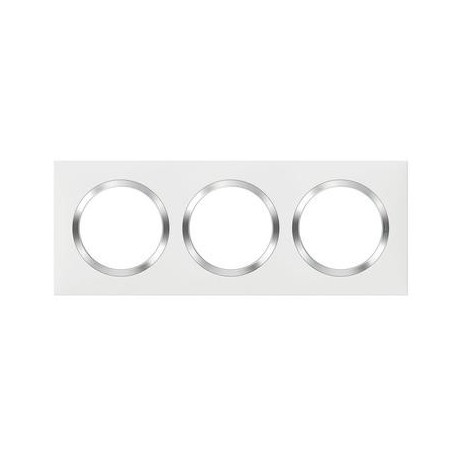 Plaque carrée Dooxie - 3 postes - Entraxe 71mm - Blanc bague effet chromé