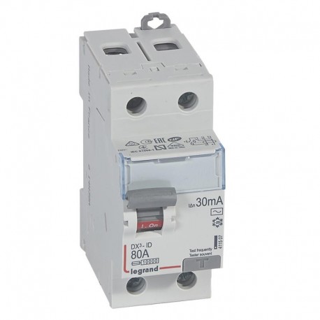 Interrupteur différentiel - 80A - 30mA - Type AC - 230V - Vis/vis - Haut/bas