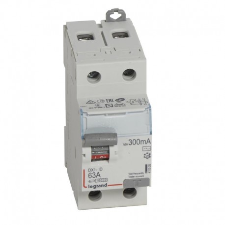 Interrupteur différentiel - 63A - 300mA - Type AC - 230V - Vis/vis - Haut/bas
