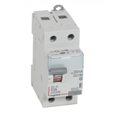 Interrupteur différentiel - 63A - 30mA - Type F - 230V - Vis/vis - Haut/bas