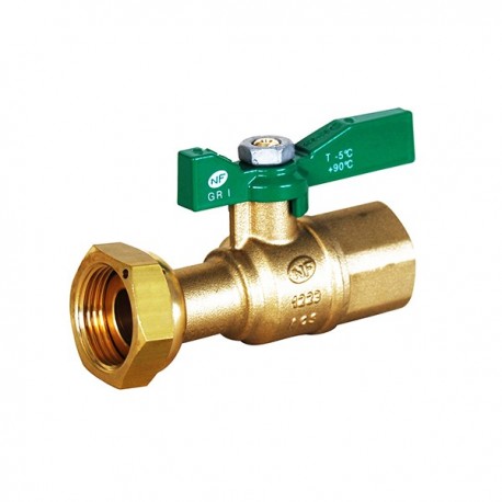 Vanne à sphère à écrou tournant pour compteur - Femelle/Femelle - Ø1/2” - Manette laiton verte