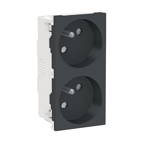 Double prise de courant 2P+T Unica - 45° - 16A - Anthracite