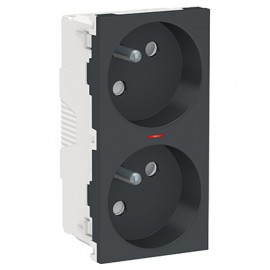 Double prise de courant lumineuse 2P+T Unica - 45° - 16A - Anthracite
