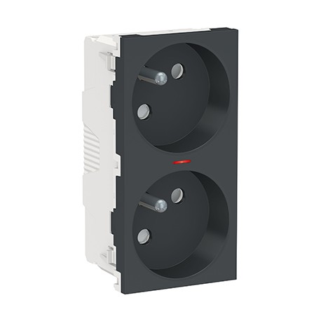 Double prise de courant lumineuse 2P+T Unica - 45° - 16A - Anthracite
