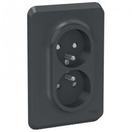 Double prise de courant 2P+T Unica - Complète - 16A - Anthracite