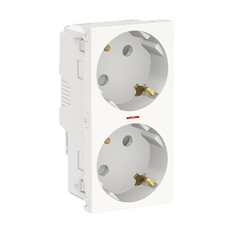 Double prise de courant lumineuse Unica - Standard Allemand - 45° - 16A - Blanc