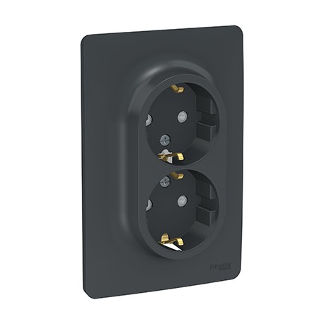 Double prise de courant complète Unica - Standard Allemand - 90° - 16A - Anthracite