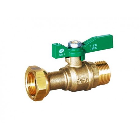 Vanne à sphère laiton pour compteur ACS - Écrou prisonnier/Mâle - Ø1/2” - Manette papillon verte