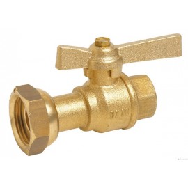 Vanne à sphère laiton pour compteur ACS - Écrou prisonnier/Mâle - Ø3/4” - Manette papillon rouge