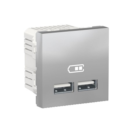 Prise d'alimentation USB Unica - Type A - 2 modules - Alu