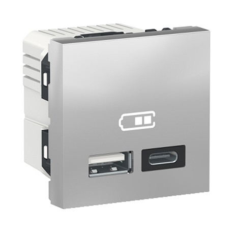 Prise d'alimentation USB Unica - Type A et C - 2 modules - Alu