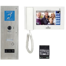 Kit vidéo accessibilité JPS4AEDFLBM avec platine inox encastrée avec écran 7” tactile - Boucle magnétique - Blanc