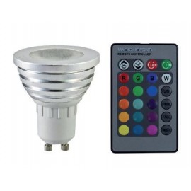 Ampoule LED spot multicolore avec télécommande IR - GU10 - 3W - RGB - Dimmable