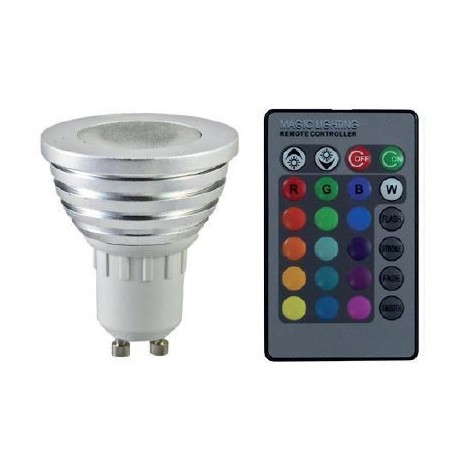 Ampoule LED spot multicolore avec télécommande IR - GU10 - 3W - RGB - Dimmable