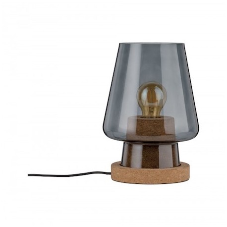 Lampe à poser Iben - 20W - E27 - Sans ampoule - Dimmable - Verre fumé/Liège