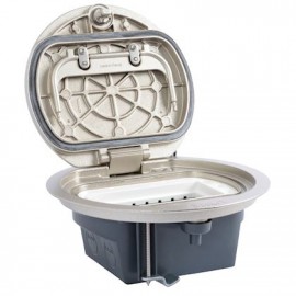 Boîte de sol ronde avec couvercle sur charnière Mosaic - Faux plancher ou chape béton - 4 modules - IP66 - Finition inox