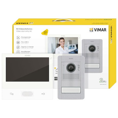 Kit portier-vidéo mains libres avec moniteur 7” écran tactile avec unité électronique - 1 famille - Blanc