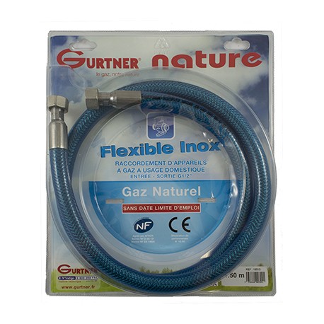 Flexible INOX - Gaz naturel - Ecrou G1/2 - 1,5m
