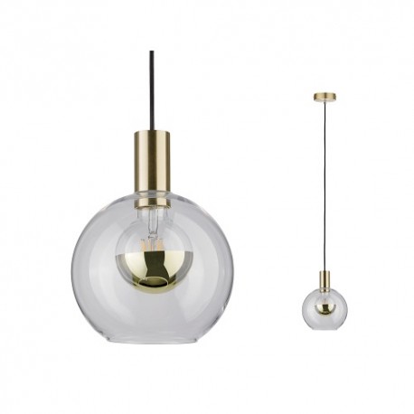 Suspension Esben - E27 - 20W Max - Sans ampoule - Verre clair/Laiton brossé